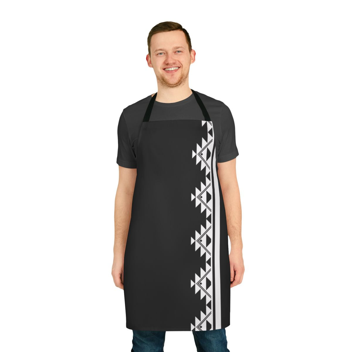 An artisan-crafted apron featuring a mountain design and inspired by Native American tribal culture and traditions.
