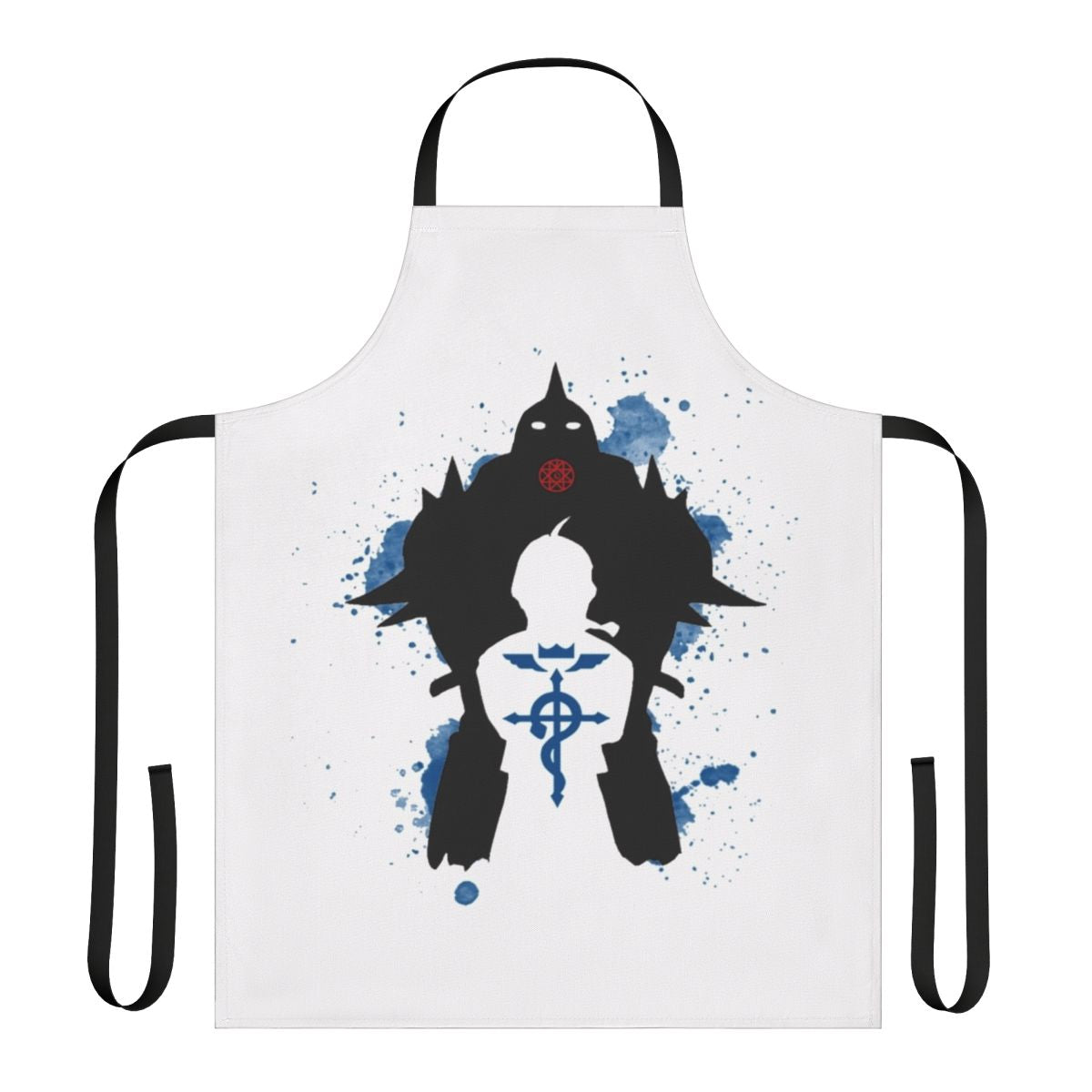 A high-quality apron featuring characters and imagery from the popular anime series Fullmetal Alchemist.