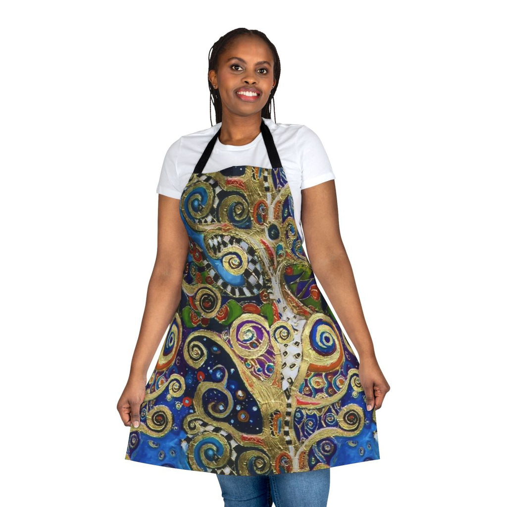 Stylized apron featuring Gustav Klimt-inspired abstract artwork