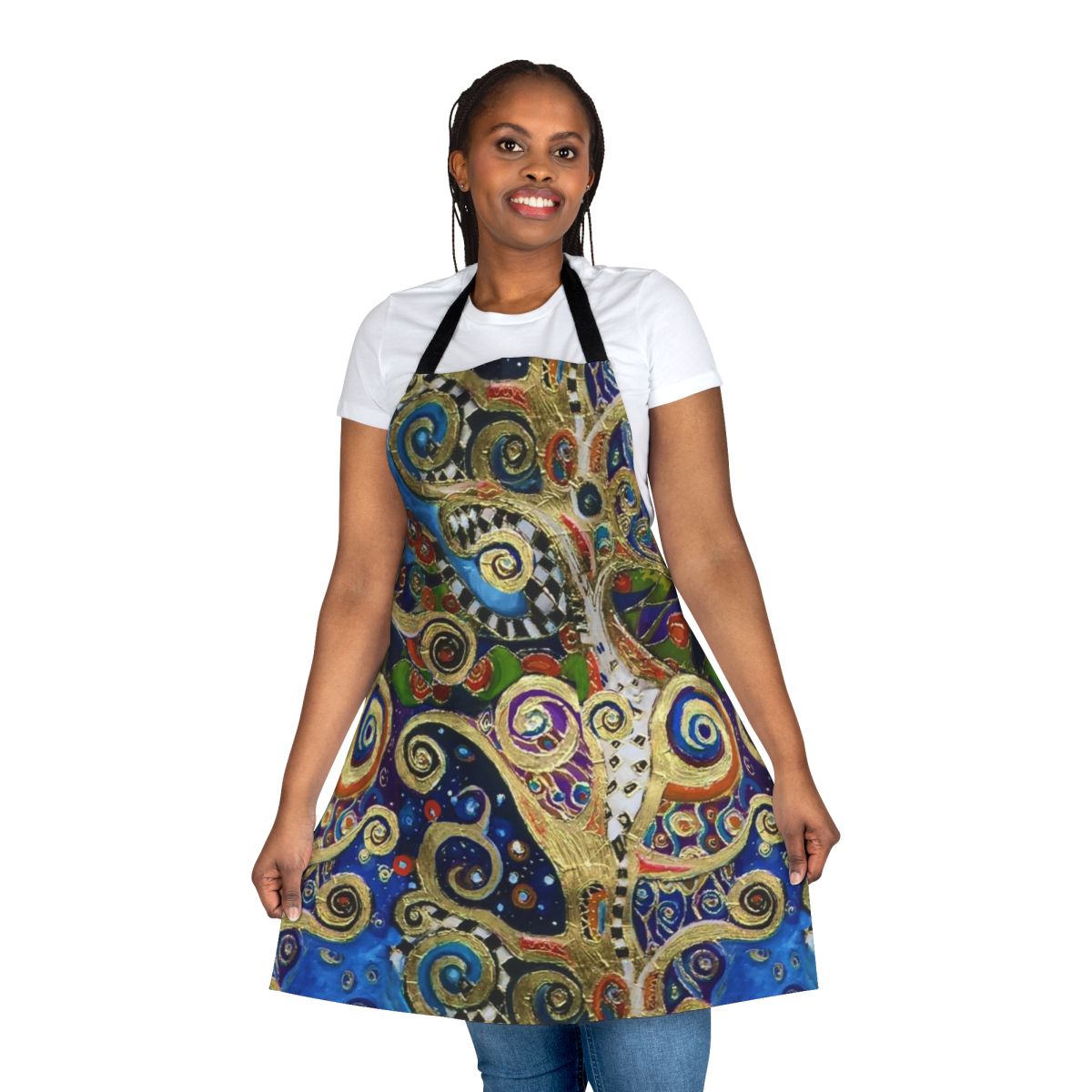 Stylized apron featuring Gustav Klimt-inspired abstract artwork