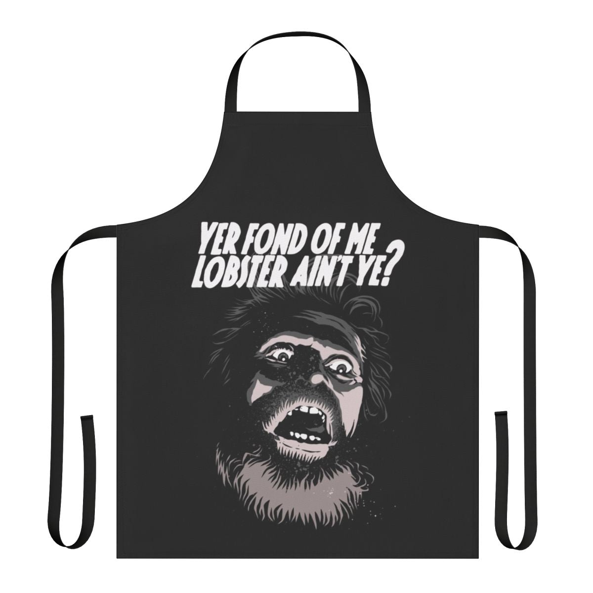 Lobster-themed black and white apron with a vintage, retro design