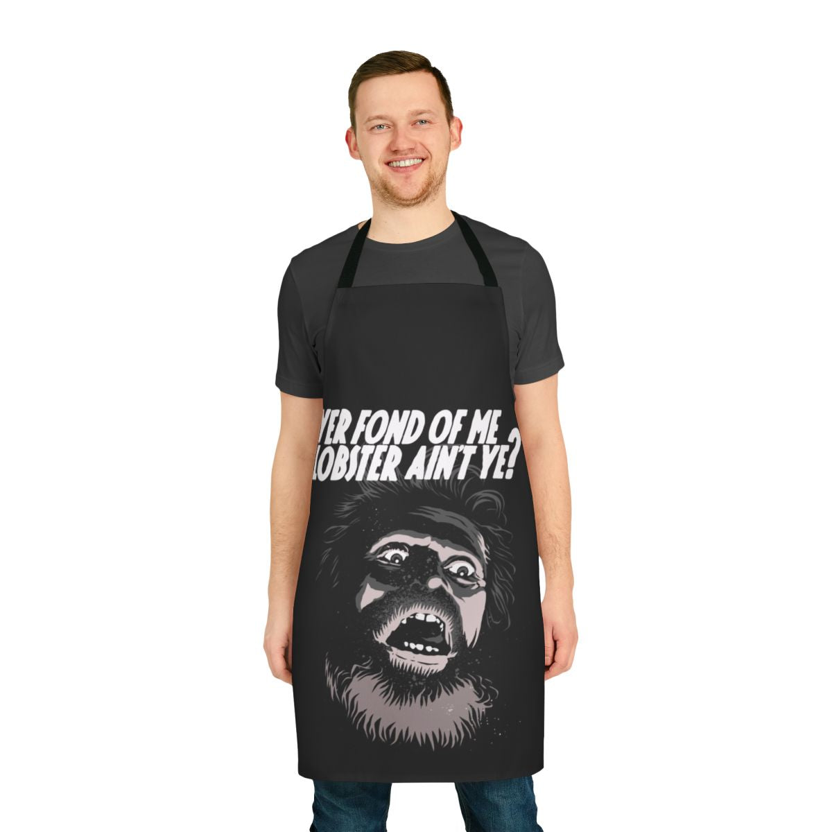 Lobster-themed black and white apron with a vintage, retro design