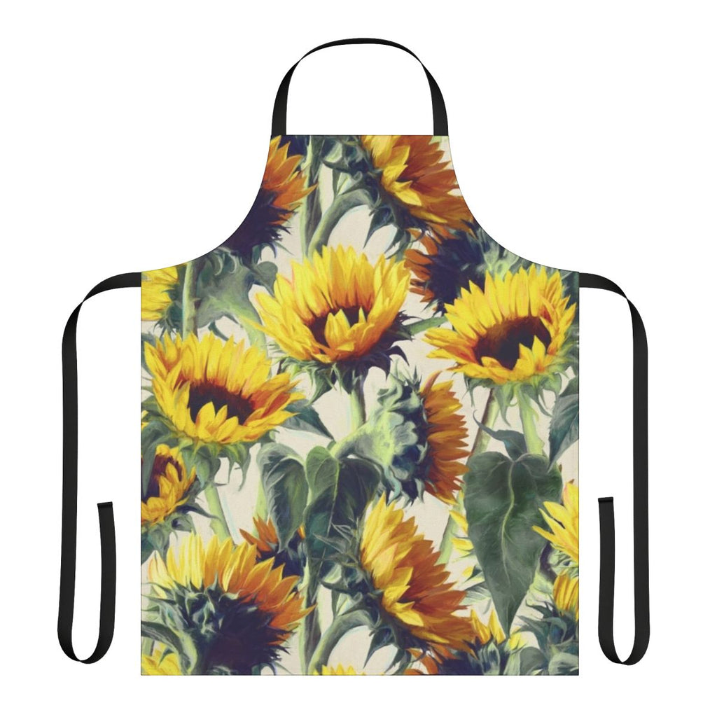 Sunflower-patterned apron with an impressionist, artistic style