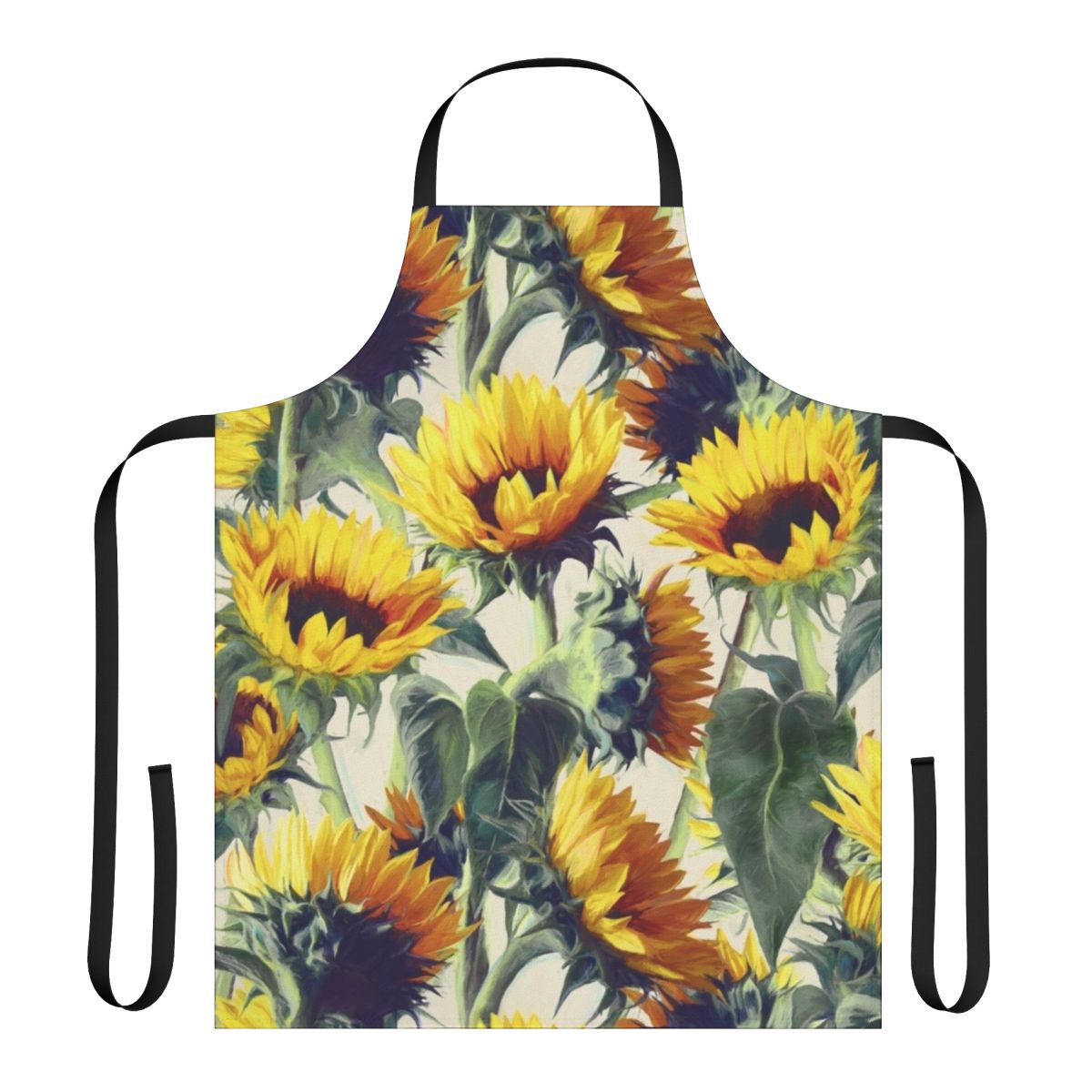 Sunflower-patterned apron with an impressionist, artistic style