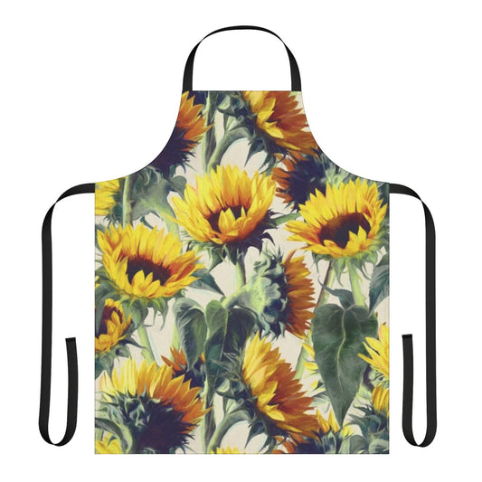 Sunflower-patterned apron with an impressionist, artistic style