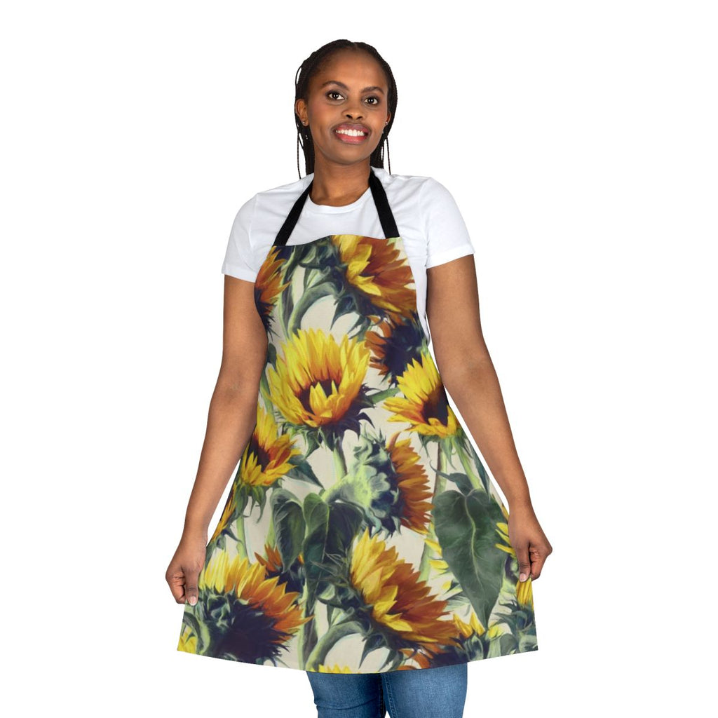 Sunflower-patterned apron with an impressionist, artistic style