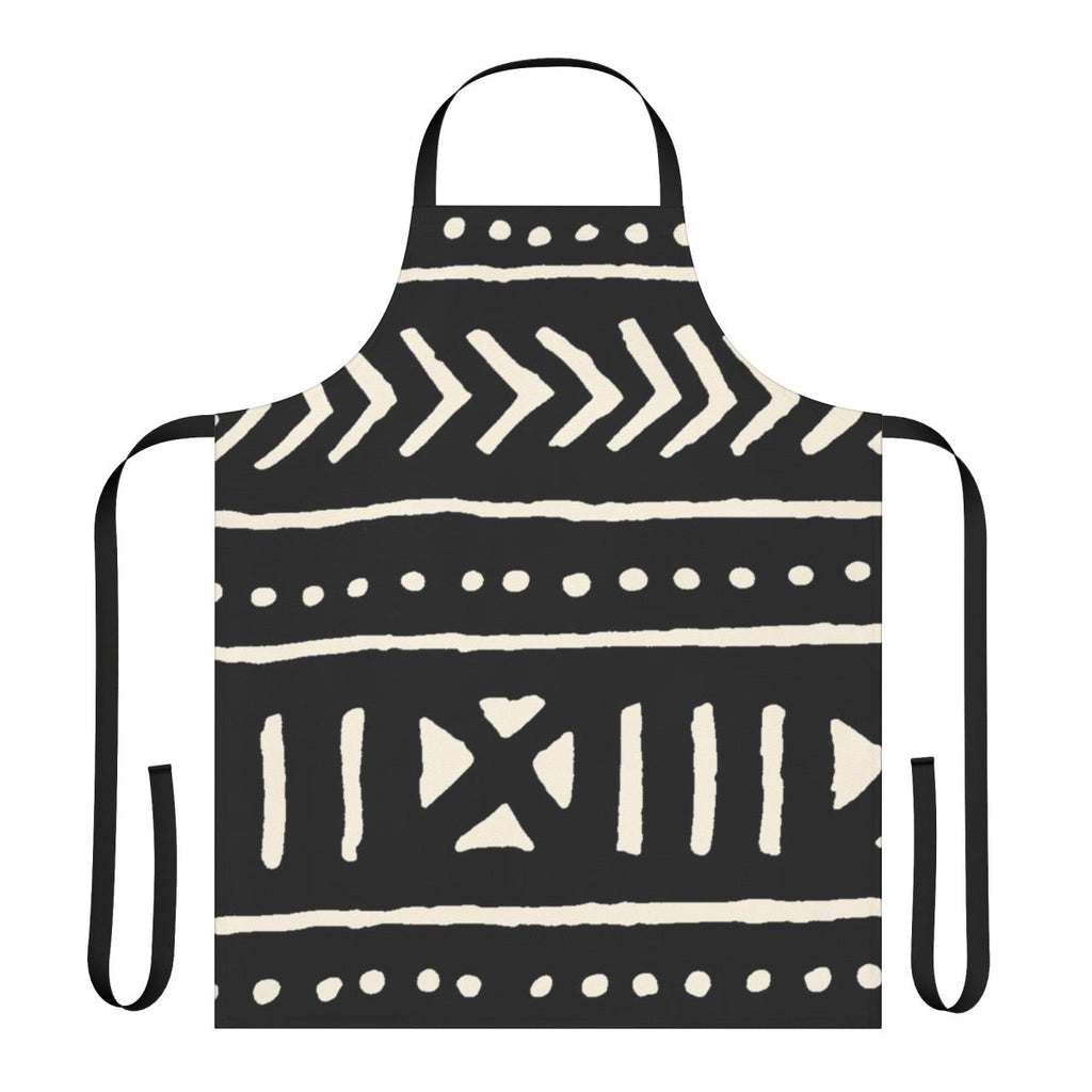 Black and white patterned apron with traditional African mud cloth design