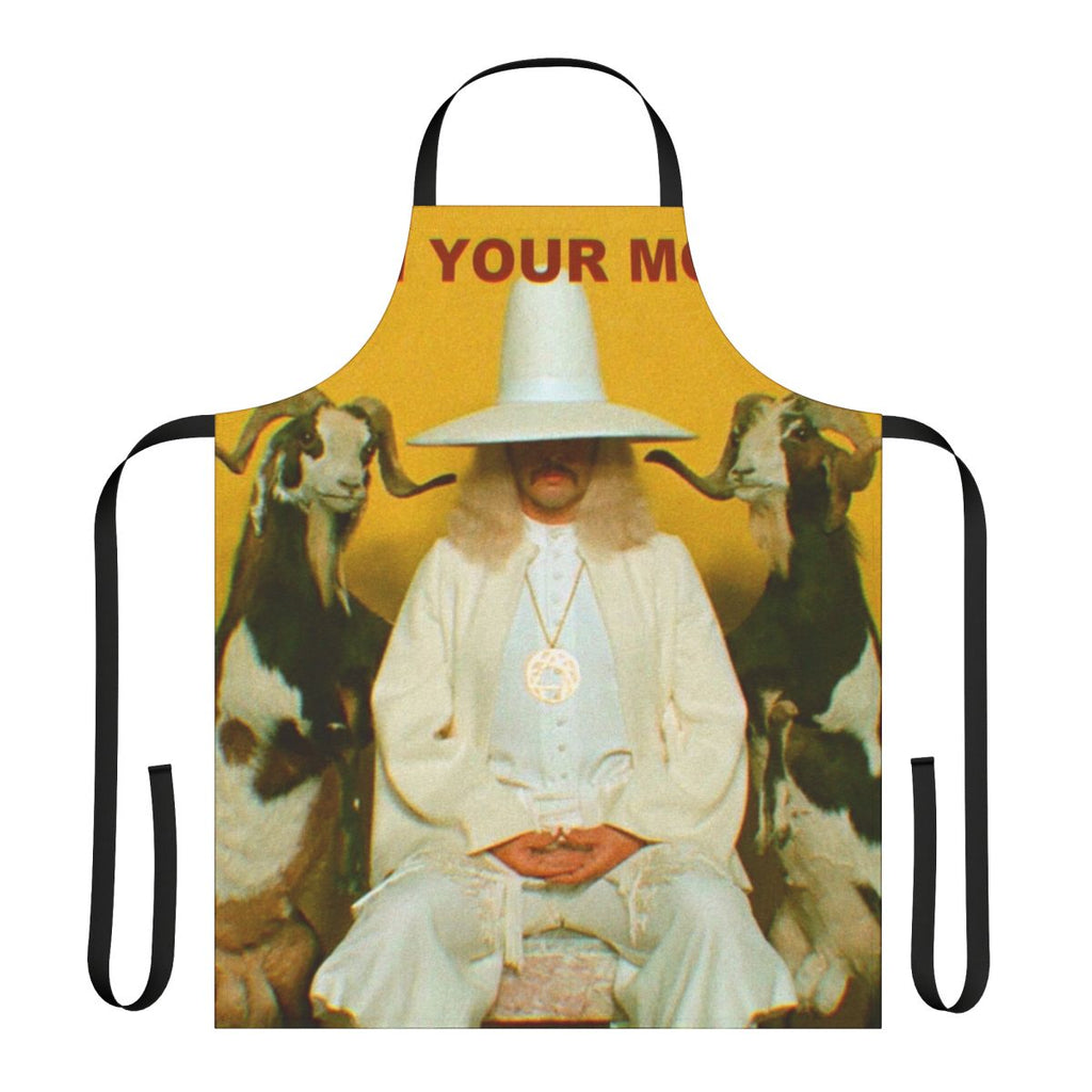 Alchemist-inspired apron featuring surreal imagery