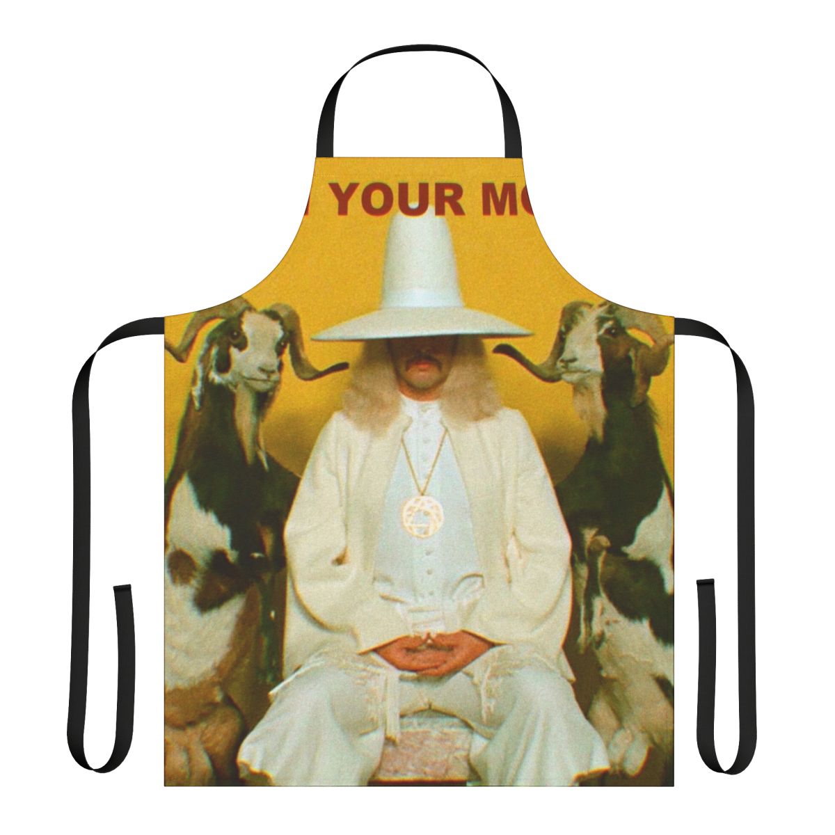 Alchemist-inspired apron featuring surreal imagery