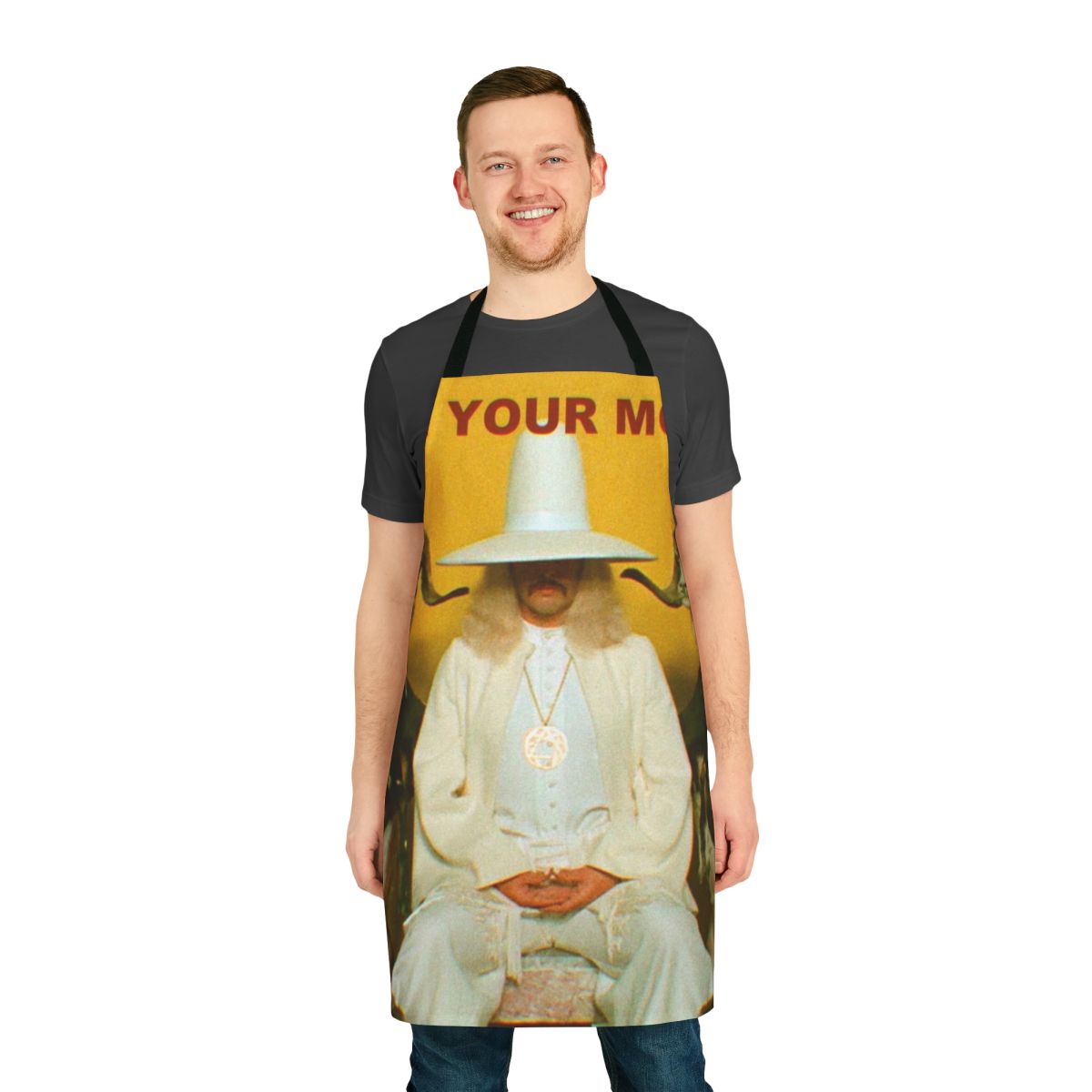 Alchemist-inspired apron featuring surreal imagery