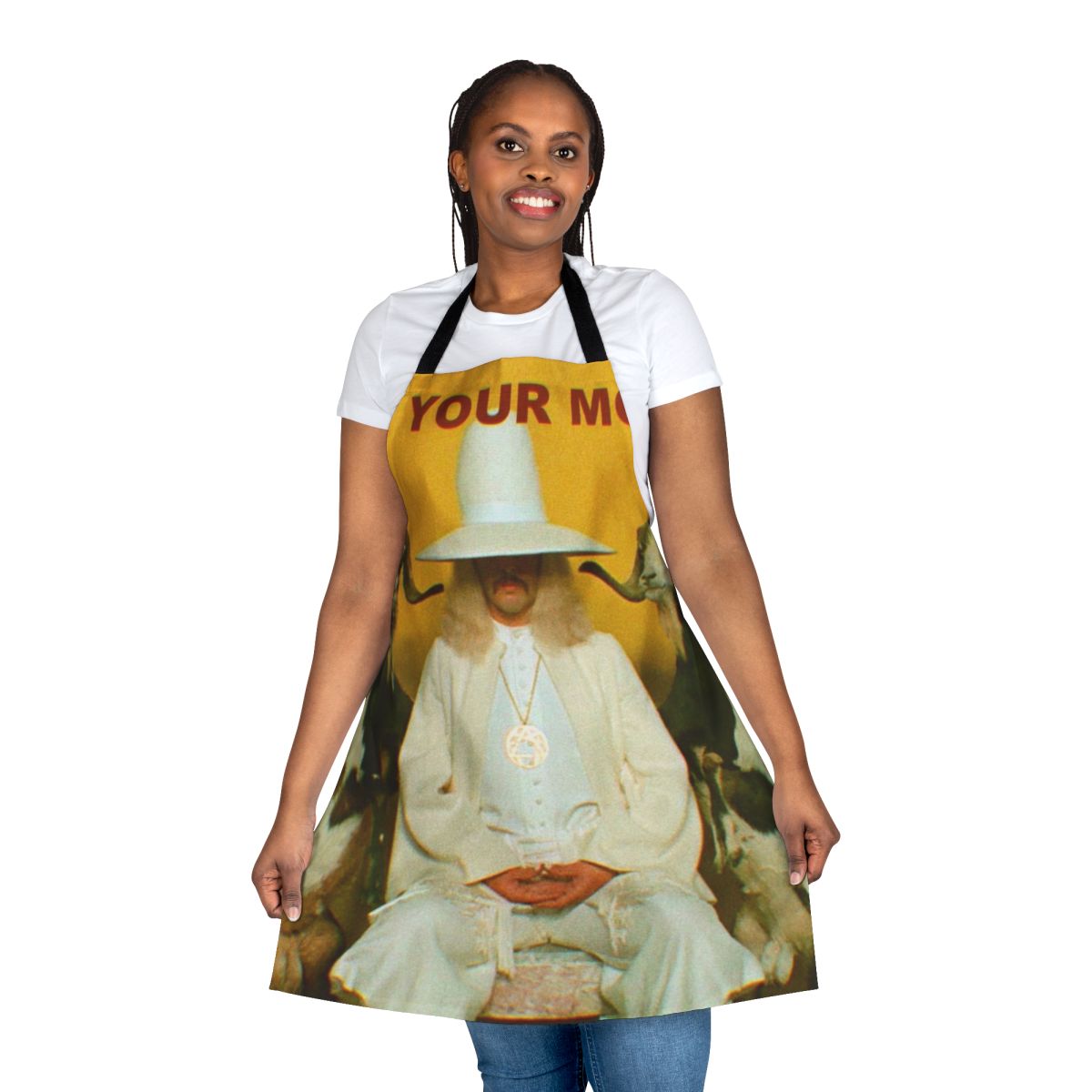 Alchemist-inspired apron featuring surreal imagery