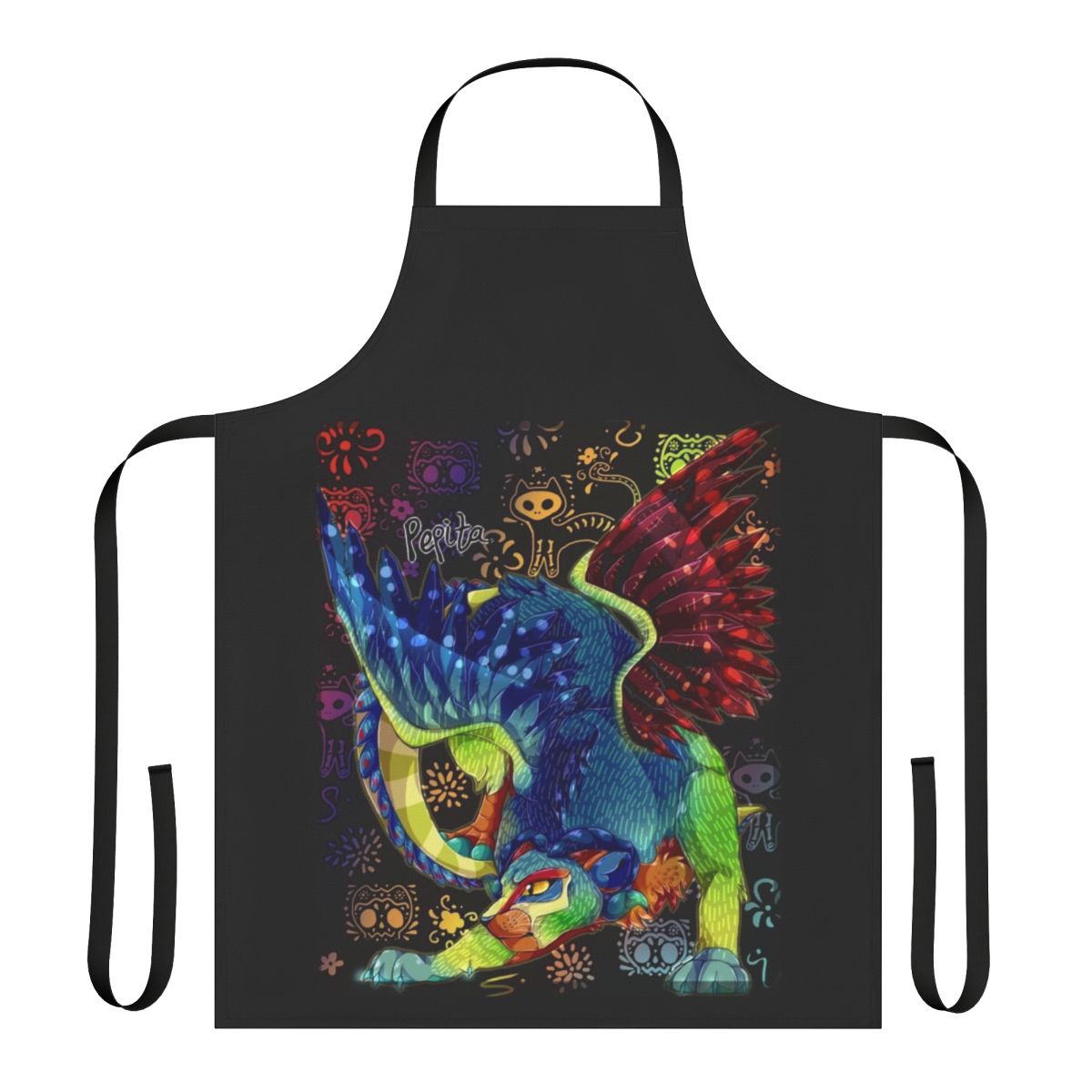 Handcrafted alebrije-style apron featuring a vibrant, folkloric design