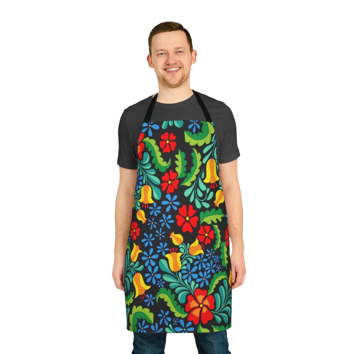 Vibrant Mexican-inspired apron with a seamless, ethnic-style pattern.