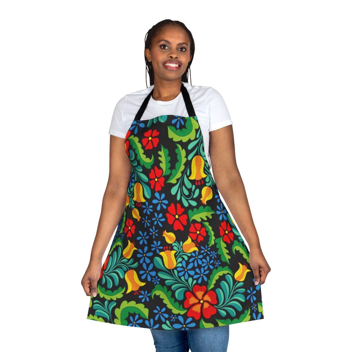 Vibrant Mexican-inspired apron with a seamless, ethnic-style pattern.
