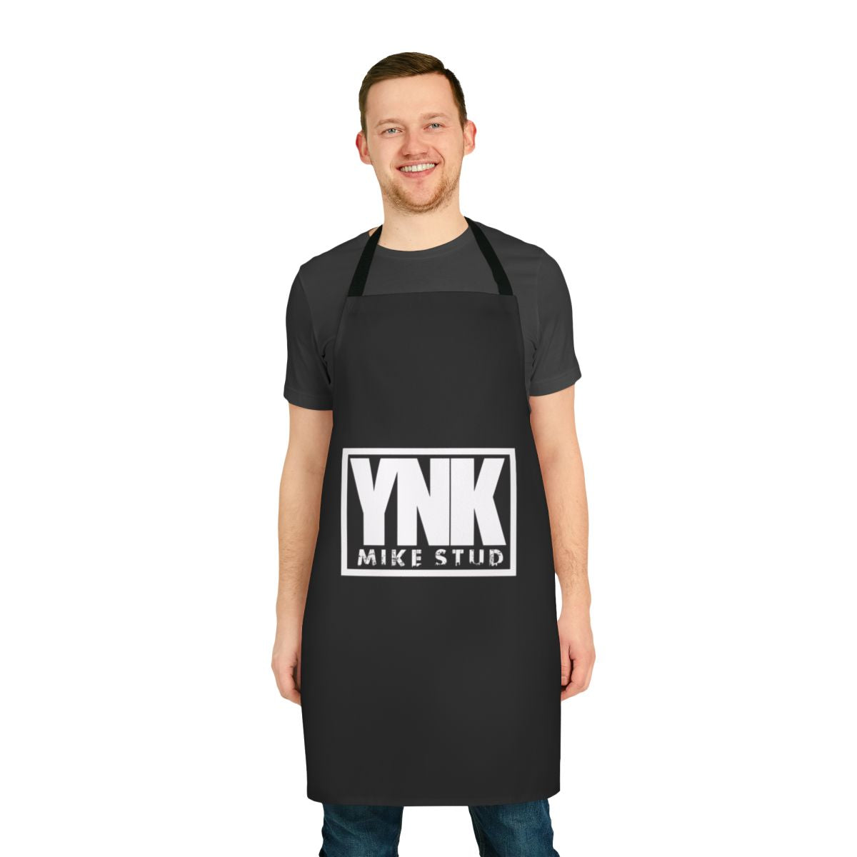 White apron with YNK Mike Stud inspired design