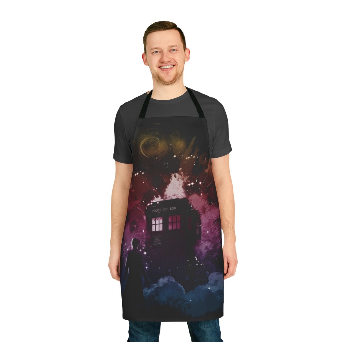 Artistic apron featuring the 14th Doctor from the popular sci-fi TV show Doctor Who