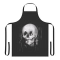Elegant black and white apron featuring a gothic-inspired "All Is Vanity" design with a skull and mirror motif