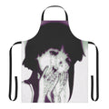 Artistic apron featuring a glitchy, pixel art design in a vaporwave style with anime-inspired imagery