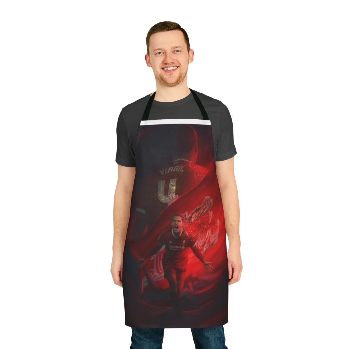 Illustration of Liverpool Football Club player Virgil van Dijk on an apron