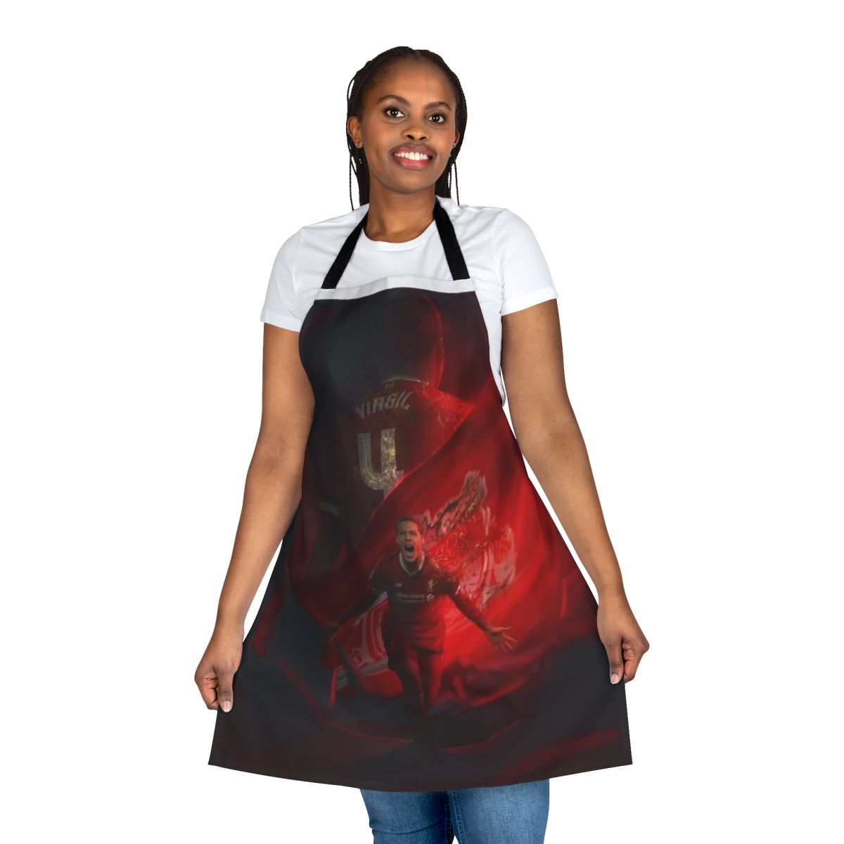Illustration of Liverpool Football Club player Virgil van Dijk on an apron