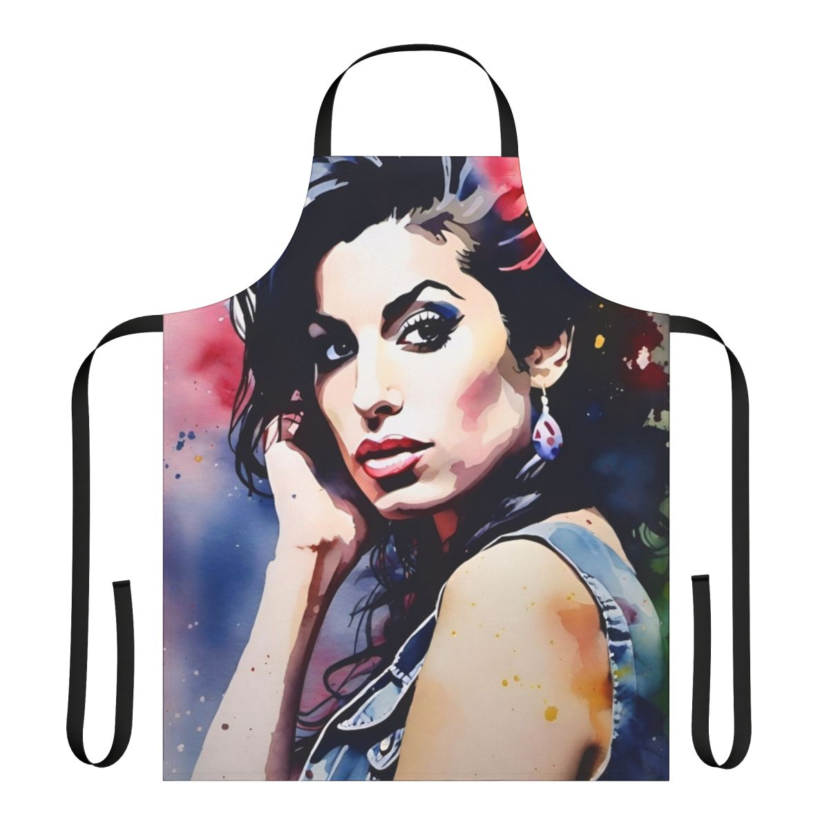 Apron with water color-style portrait of renowned soul singer Amy Winehouse