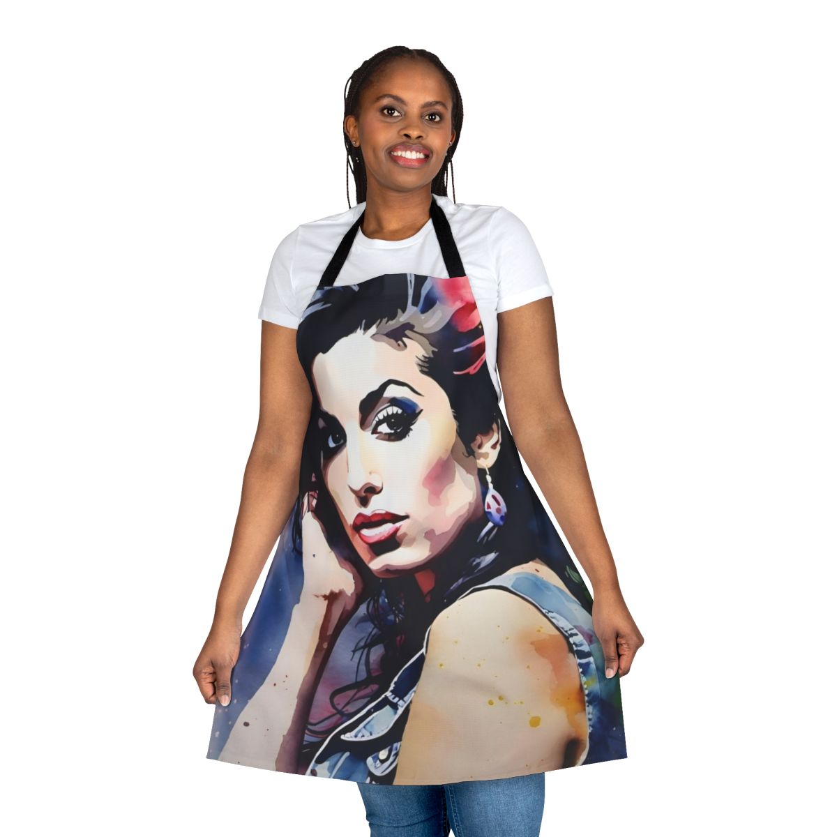 Apron with water color-style portrait of renowned soul singer Amy Winehouse