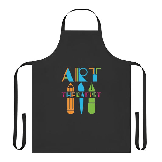 Art therapist wearing a professional apron for creative expression and healing