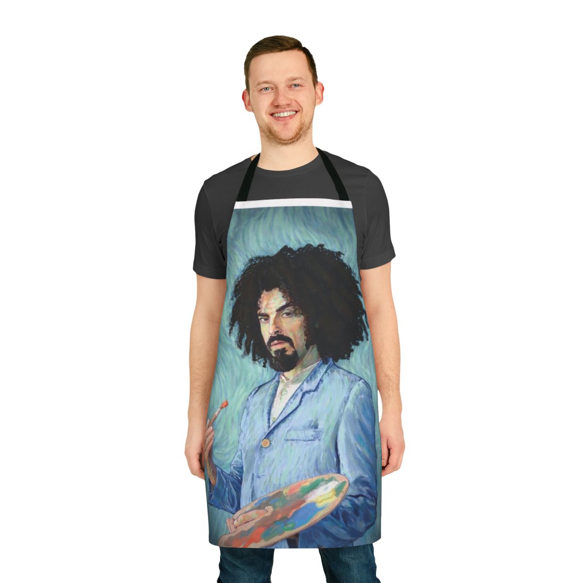 Apron featuring an artistic design inspired by Caparezza's Mica Van Gogh style