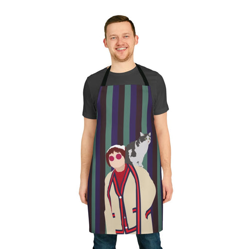 "Artistic apron featuring motifs inspired by the French New Wave cinema movement"