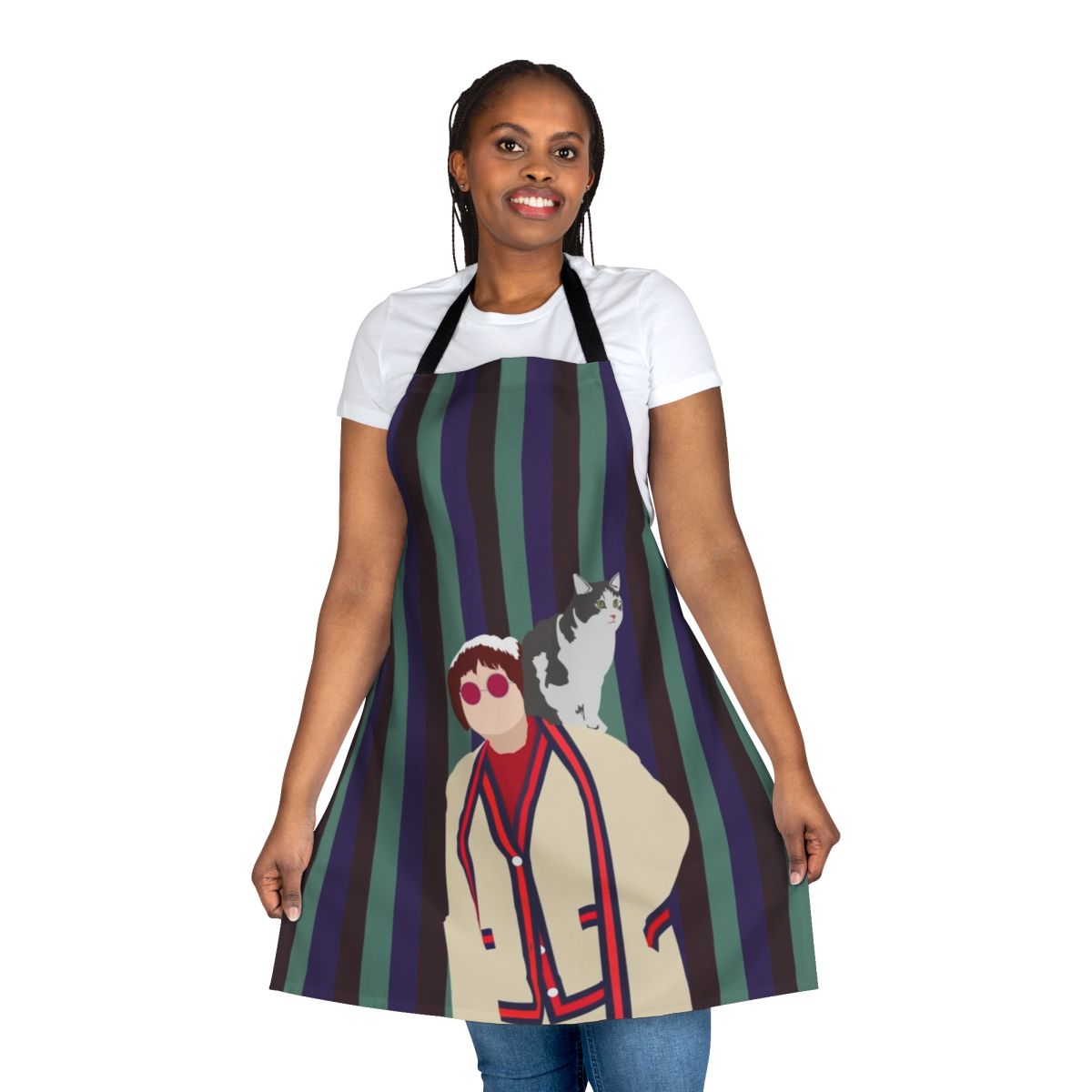 "Artistic apron featuring motifs inspired by the French New Wave cinema movement"