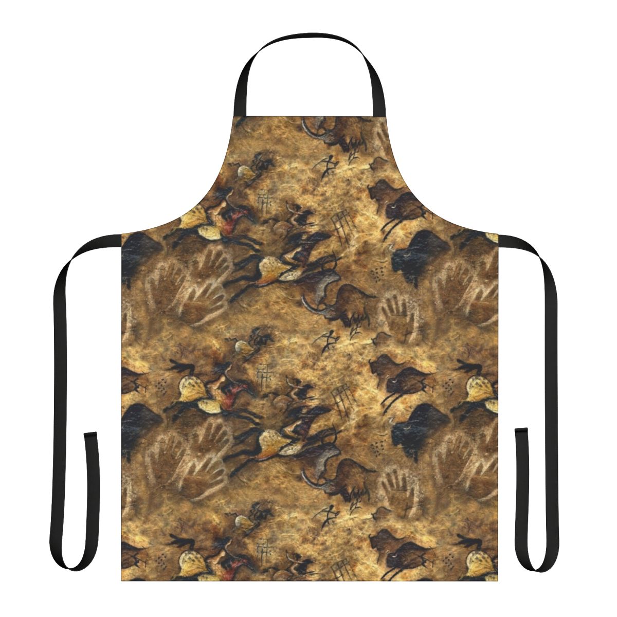 Apron featuring cave art and prehistoric imagery, inspired by the ancient Lascaux cave paintings.