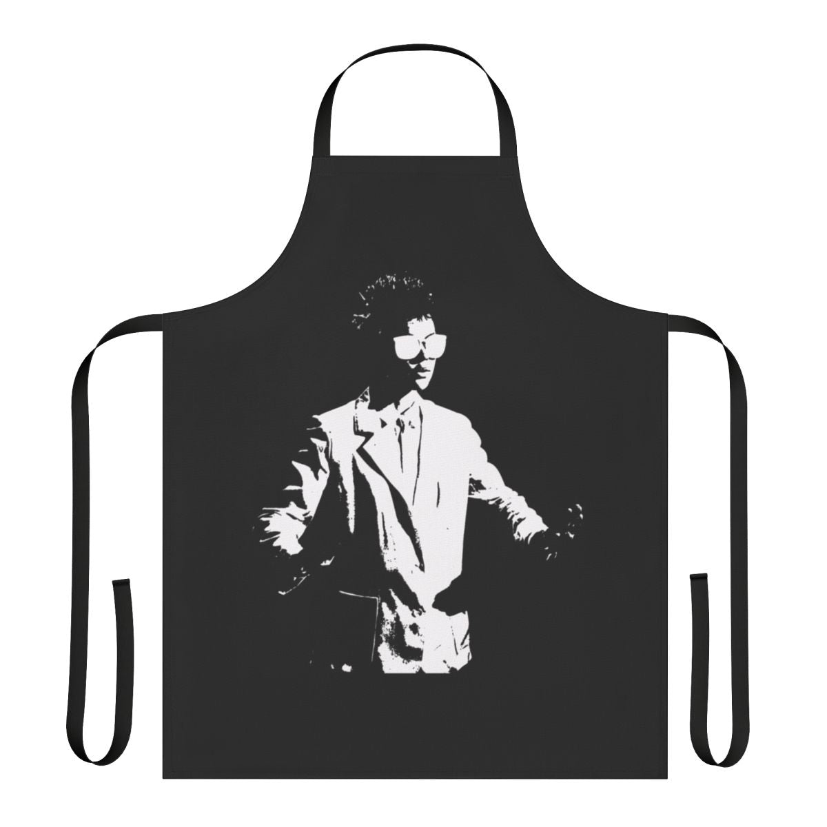 Artistic apron featuring a black and white duotone design inspired by Laurie Anderson's 'Big Science' album cover