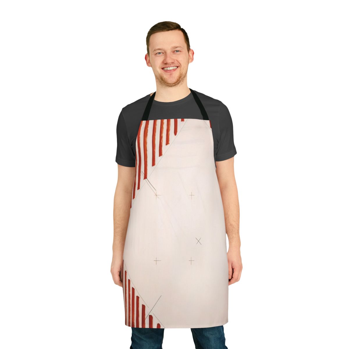Artistic apron featuring abstract designs and colors inspired by guitarist Martin Barre's progressive rock music and artistic style