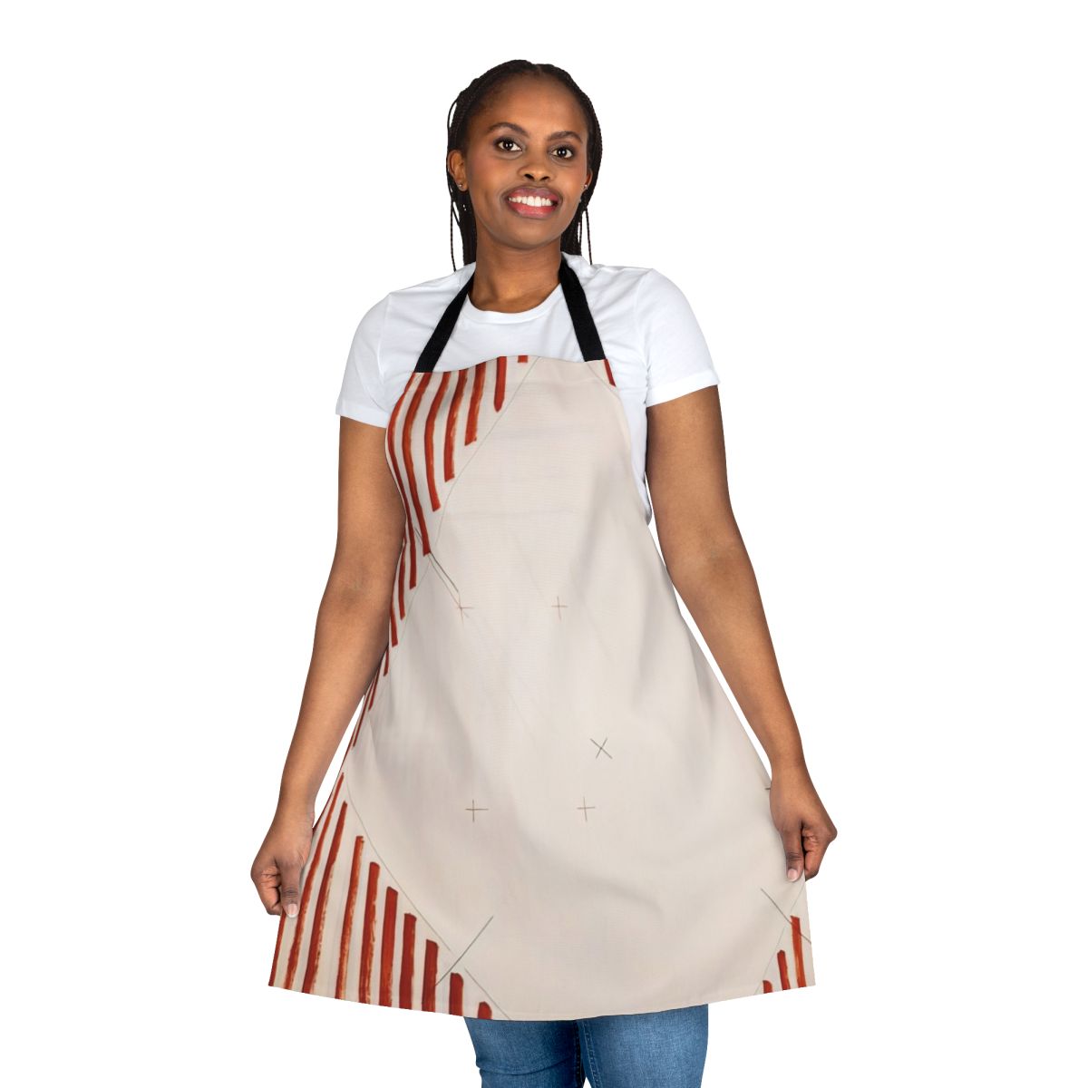 Artistic apron featuring abstract designs and colors inspired by guitarist Martin Barre's progressive rock music and artistic style
