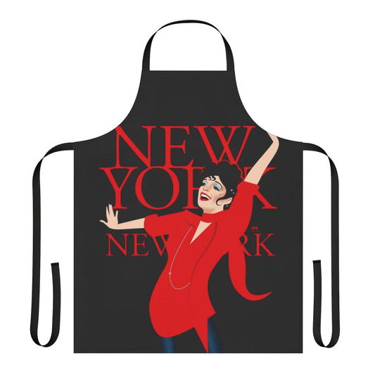 Apron featuring artwork by artist Alejandro Mogollo, depicting a New York City-inspired musical scene