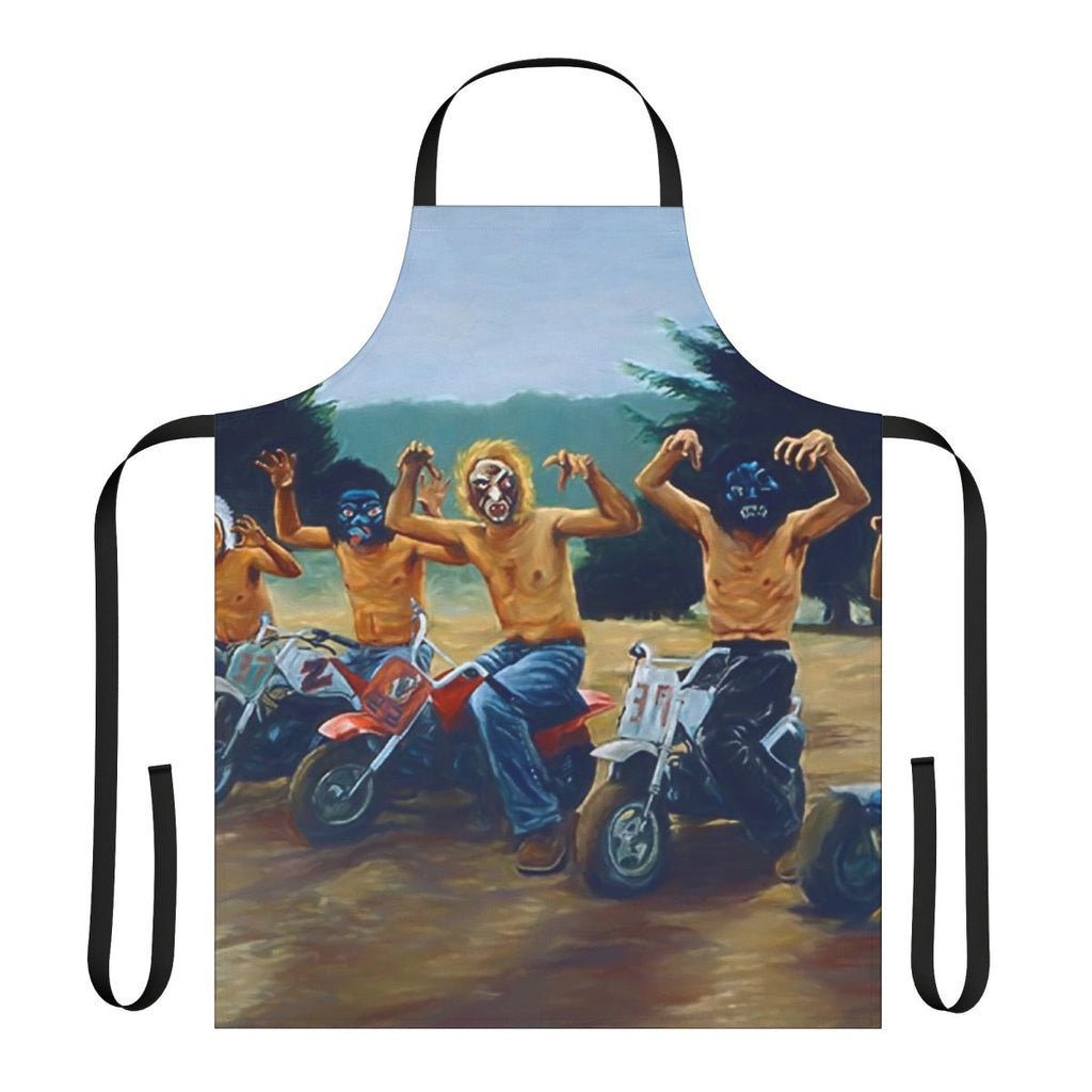 An apron featuring a painting-style design inspired by the iconic Wes Anderson film, The Royal Tenenbaums.