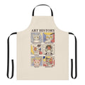 An apron featuring a stylized art history design, with elements of impressionism, expressionism, and abstract art.