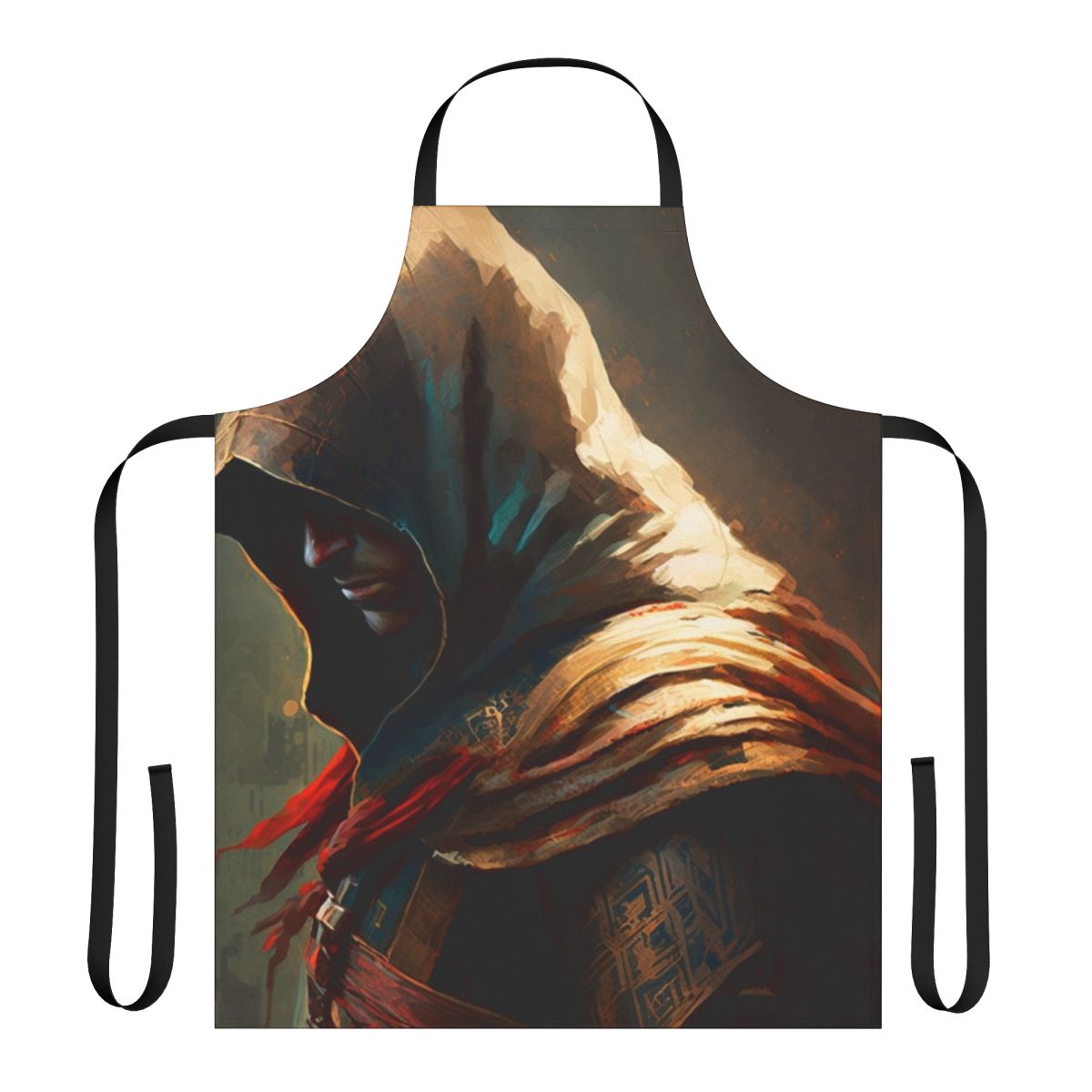 Assassin's Creed-themed painting apron with video game art