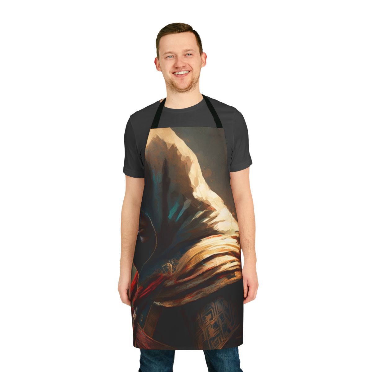 Assassin's Creed-themed painting apron with video game art