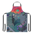 An apron featuring a moebius-inspired lineart design, ideal for musicians, artists, and performers.