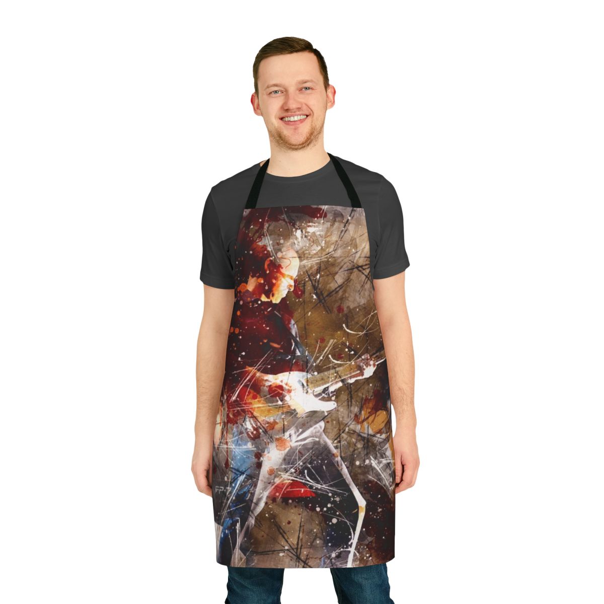 Artistic apron featuring the abstract Aztec Camera logo and imagery