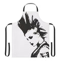 Brody Dalle inspired black and white apron design featuring a punk rock, metal, and grunge style portrait sketch.