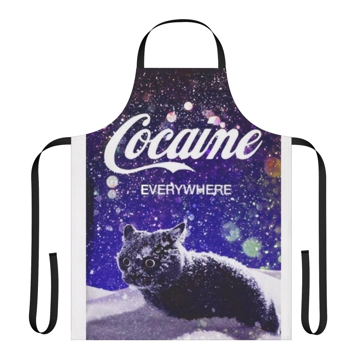 Vibrant and artistic apron featuring a cat design with playful and whimsical elements