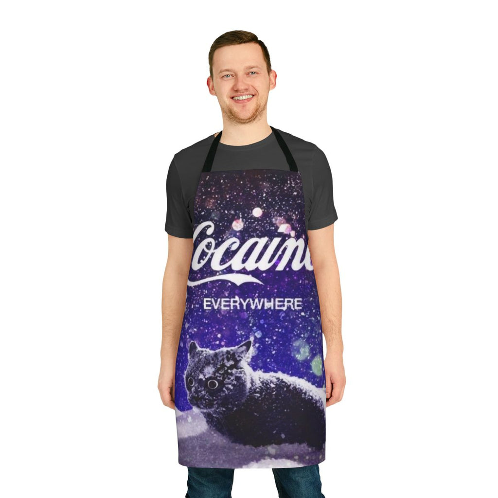 Vibrant and artistic apron featuring a cat design with playful and whimsical elements