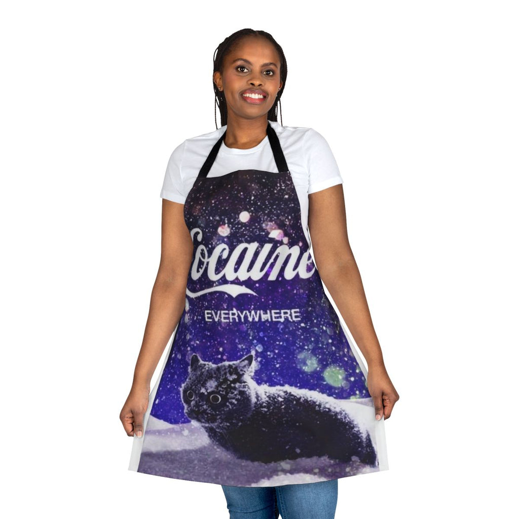 Vibrant and artistic apron featuring a cat design with playful and whimsical elements