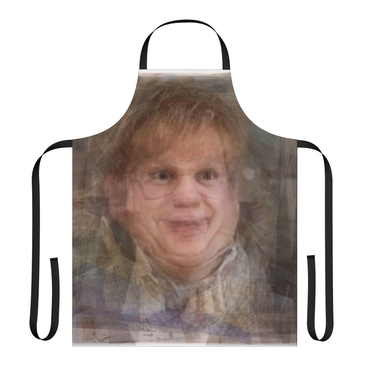 Unique artistic portrait of comedian Chris Farley featured on a high-quality apron.