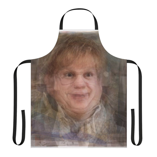 Unique artistic portrait of comedian Chris Farley featured on a high-quality apron.