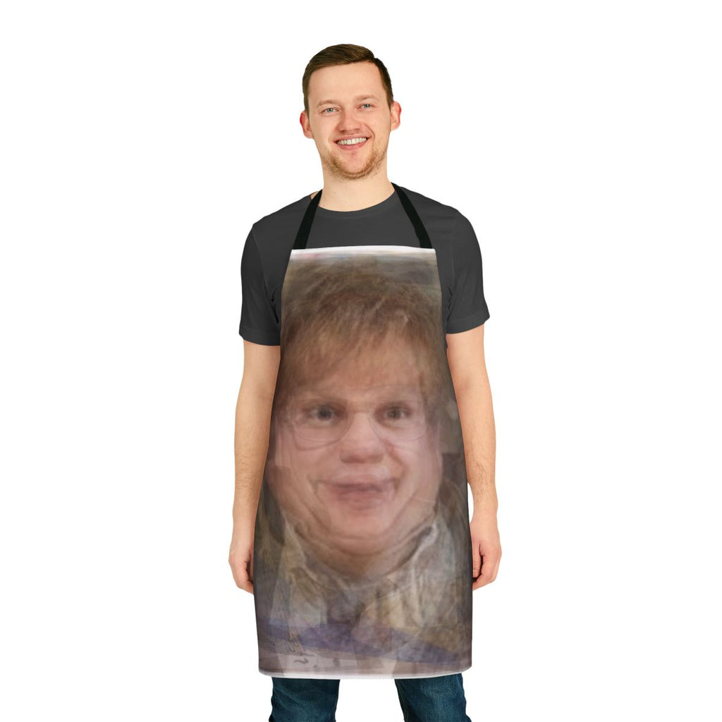 Unique artistic portrait of comedian Chris Farley featured on a high-quality apron.