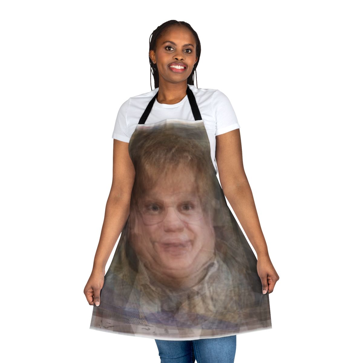 Unique artistic portrait of comedian Chris Farley featured on a high-quality apron.