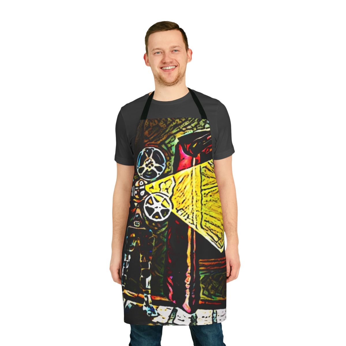 Artistic cinema-inspired apron with surreal photoshop design